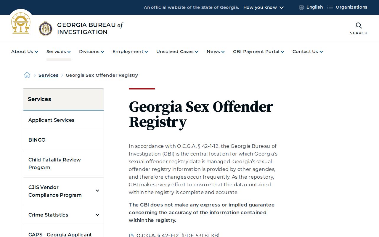 Georgia Bureau of Investigation official registry search page for Johns Creek public records research