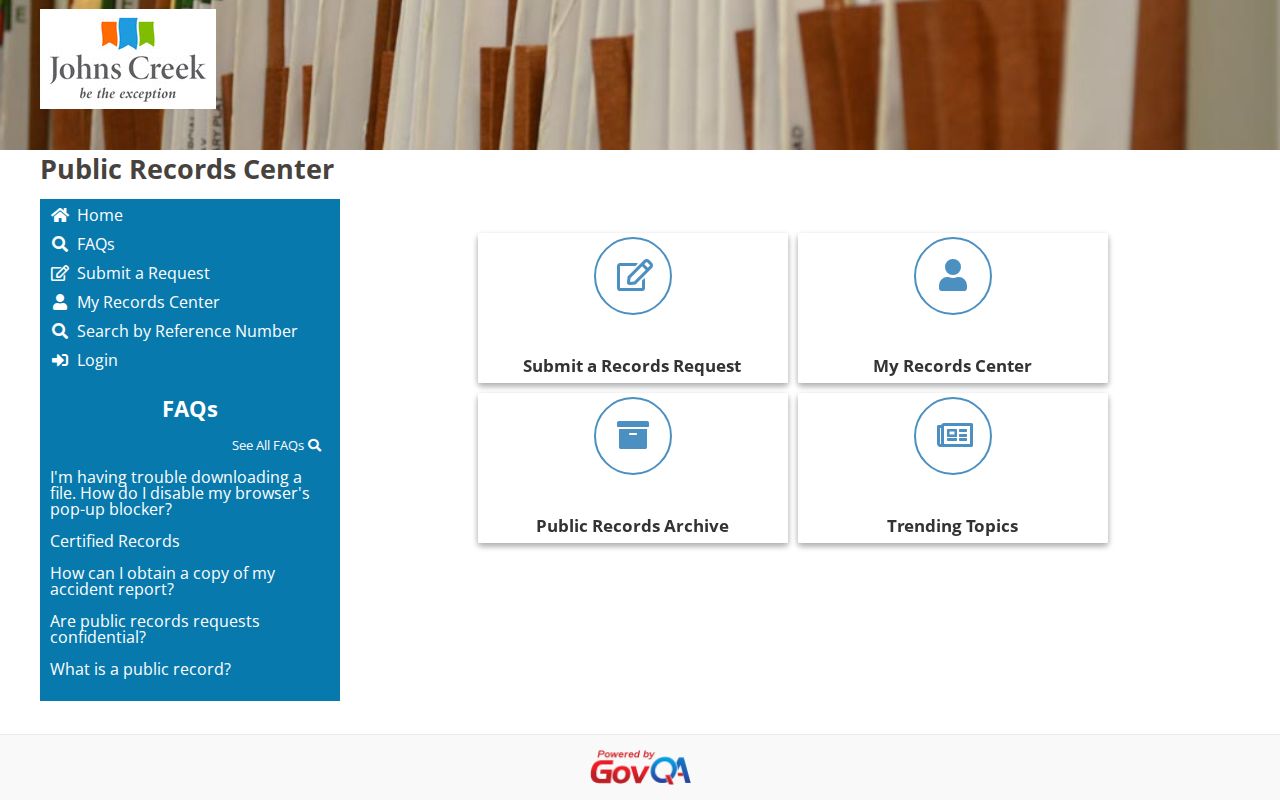 Johns Creek GovQA public records request and tracking portal